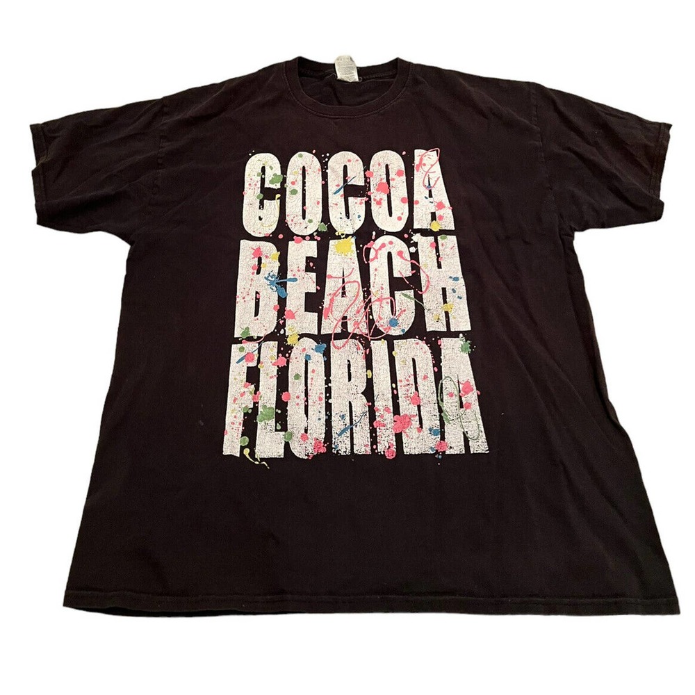 Vintage Cocoa Beach Florida T-Shirt X Large XL Made in USA Paint Splatter 1980’s